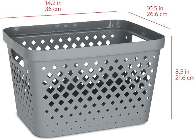 Glad Plastic Storage Basket Set, Value Pack of 6 | Open Storage Bins for Shelves, Bathroom, Pantry, Closet | Nesting Organizer Boxes with Handles, 4 Gallon, Grey - Image 5