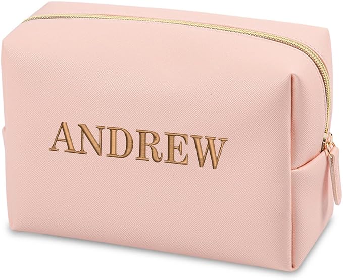 GOPHIE Cusotom Embroidery Travel Makeup Bag Organizer,Cosmetic Bags for Women,Gift For Bachelorette Party, Pink by GOPHIE
