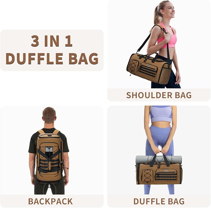 Bosstin Gym Bag for Men & Women,45L Travel Duffle Sports Duffel Bag Gym Weekender Overnight Backpack with Shoe Compartment (CAMEL CHECKERED) - Image 5
