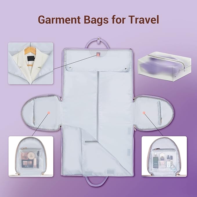 Garment Bags for Travel for Women, Stylish Garment Duffle Bag, Convertible & Foldable 2 in 1 PU Suit Bag For Hanging Clothes, Business Trip Bag With Toiletry Pocket & Shoes Compartment, Purple - Image 4