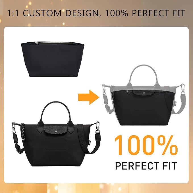 Soft Nylon Purse Organizer Insert for Longchamp Le Pliage Energy S Handbag,Lightweight Luxury Long Champ Small Handbag with Cup Holder,Zipper Bags Inner Linner with 7 Deepened Pockets,S/Black - Image 8