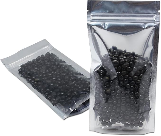 FERENLI 100 Pieces Stand Up Clear Front Zipper Lock Resealable Aluminum Mylar Foil Plastic Packaging Bag for Zip Heat Seal Package Lock with Tear Notch Long Term Food Storage 3.5x5.5 inch by FERENLI