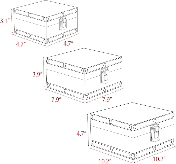 Jolitac Wood Storage Box Set of 3, Vintage Decorative Nesting Boxes Wooden Treasure Storage Crates With Latch, Home Decor Rustic Antique Boxes With Lid for Photos, Jewelry, Cash (Crown) - Image 4