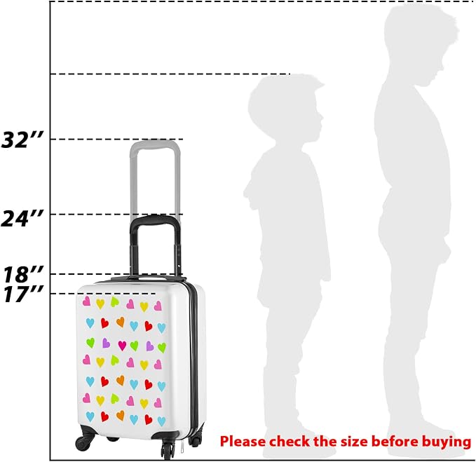 Sanwuta 4 Pcs Kids Luggage Set Back to School Gifts for Girls Boys Carry On Rolling Suitcase Backpack Neck Pillow Travel Set(17 Inch,Heart Style,White) - Image 3