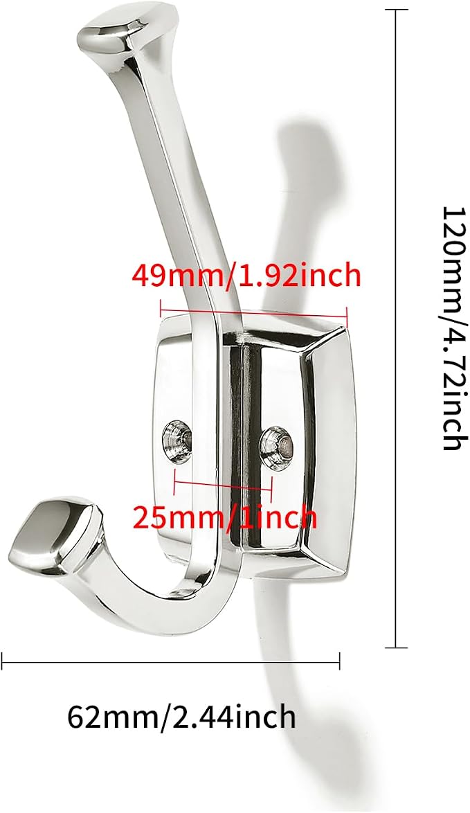 khtumeware 5 Pack 4.7 inch Polished Nickel Coat Hooks Wall-Mounted Hooks | Applicable to hanging,Towel,robe,bathroom,bag,clothes,entryway Zinc Alloy bathroom hooks - Image 2