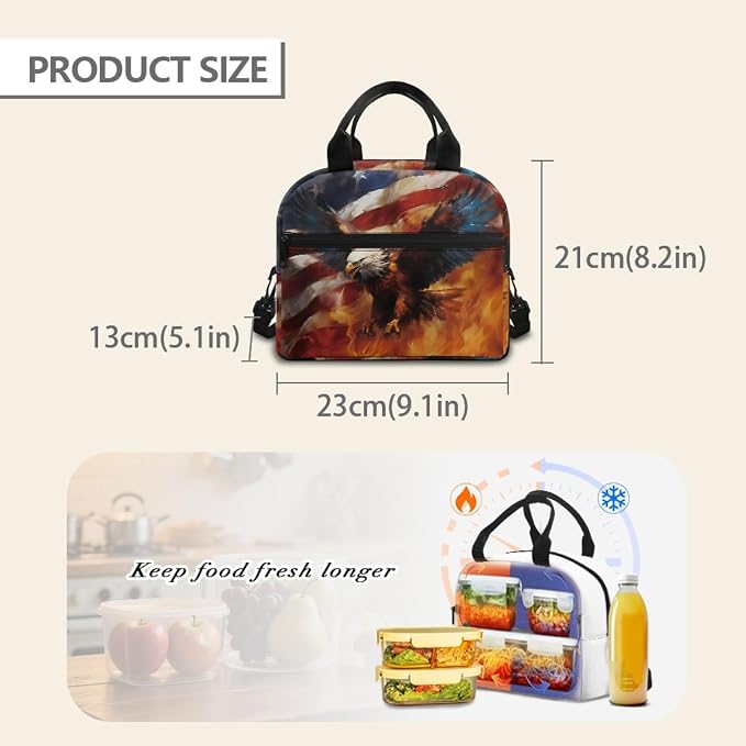 3 Pack School Bag for Boys American Flag Fire Eagle Print Backpack Bookbag with Lunch Box Pencil Case Elementary/Primary/Middle Kids Backpack Daypack Satchel Set - Image 6