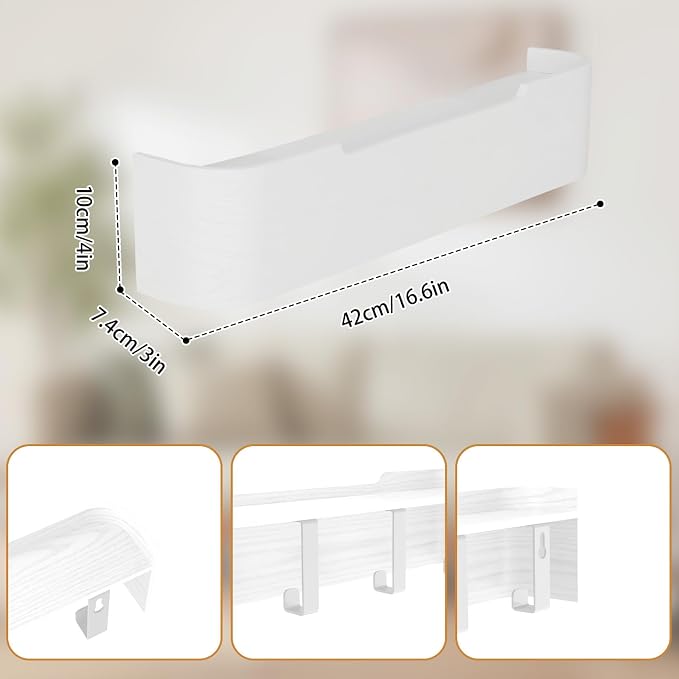 Wall Mounted Coat Rack with Shelf, Wooden Entryway Organizer with Hidden Metal Hooks for Hanging Coats Bags Keys, Modern Floating Shelf for Hallway Bathroom - Image 2