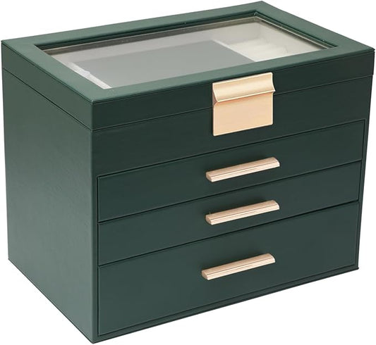 BOOVO Jewelry Boxes for Women, White and Black 6 Layer Large Jewelry Box for Necklace, Bracelet, Earrings, Rings Storage, Jewelry holder Organizer for Girls Gift (Dark Green, 4 layer) by BOOVO