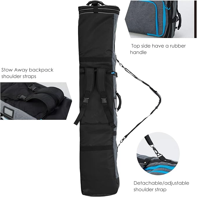 XCMAN Padded Snowboard Bag Expandable Snowboard Bag for Air Travel Adjustable Ski Bag Length 63-75In - Image 3