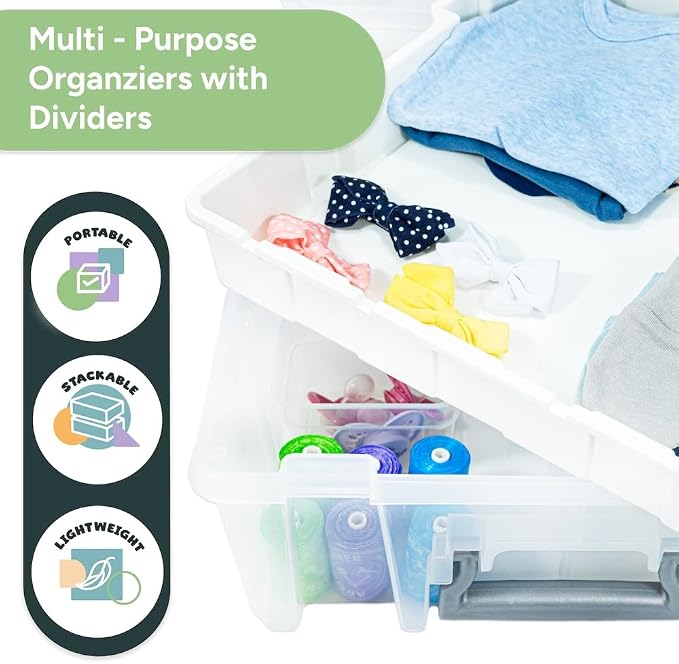 Best Kept Double Deep Storage Box with Lift-Out Tray, Clear Silver - Image 3