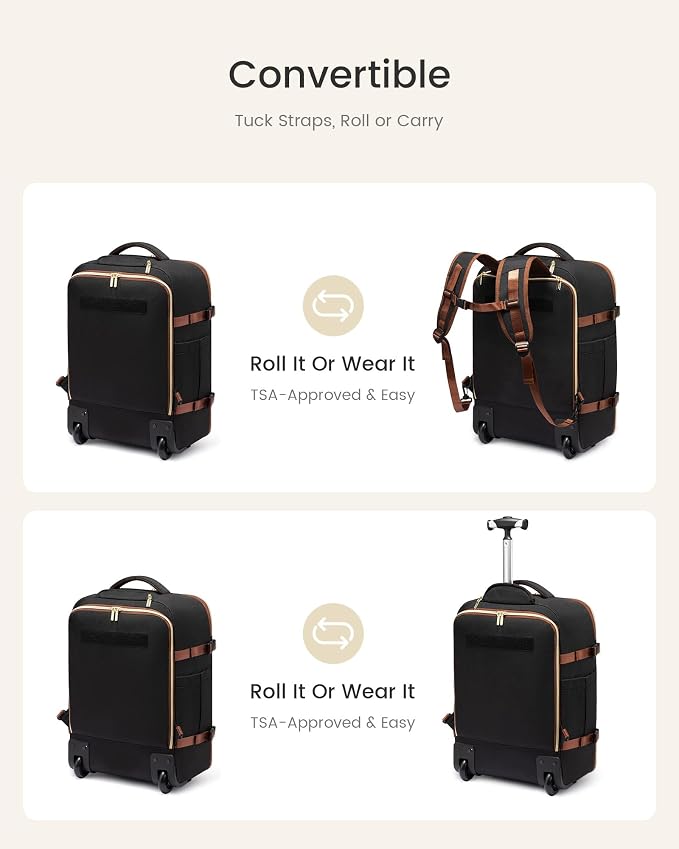 LOVEVOOK Rolling Backpack with Wheels, Carry On Luggage for Women Men, 17 Inch Wheeled Travel Backpack 57L Water Resistant, Flight Approved Underseat Luggage Trolley Bag for Business Overnight - Image 6
