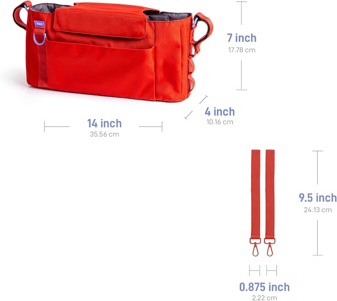 Ubbi Fleuri Anywhere Stroller Organizer, Features Front Zippered Pocket, 2 Cup Holders, Mesh Bag, Fits Most Strollers, Wild Poppy - Image 8
