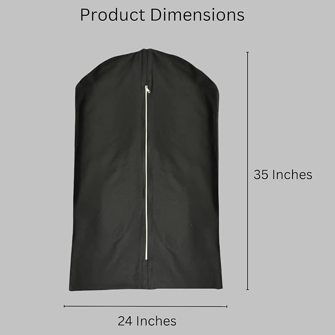 Premium 100% Cotton Garment Bags – 35" Black Canvas Suit Cover with YKK Zipper – Breathable, Dust-Proof Storage for Suits, Coats, Dresses, Jackets & Travel/Closet Use - Image 2