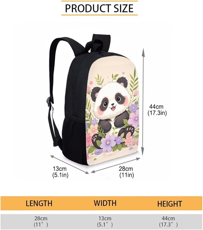 Forchrinse School Backpack for Girls 3Pcs Panda Backpacks Set with Lunch Box Pencil Case Kids 17 Inch Bookbag Large Capacity School Bag for Kindergarten/Elementary/Preschool - Image 3