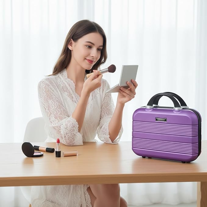 14 Inch Waterproof Hard Shell Travel Makeup Case (Purple) | ABS Scratch-Proof, Carrying Cosmetic Organizer Case with Elastic Band, Train Case, Mini Suitcase Vanity Case for Women Girl - Image 7