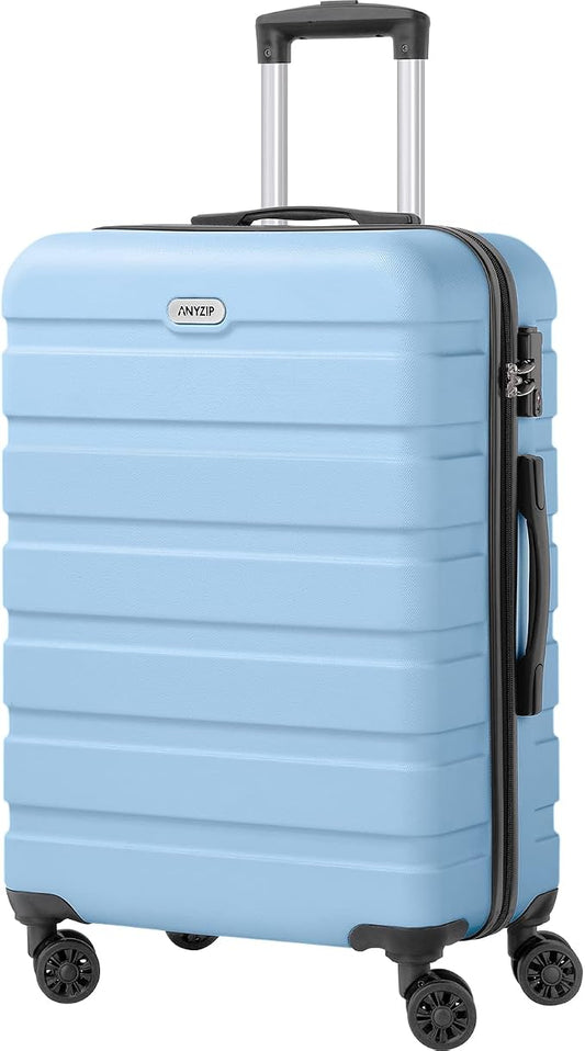 AnyZip Luggage PC ABS Hardside Lightweight Suitcase with 4 Universal Wheels TSA Lock Checked-Medium 24 Inch Light Blue by YourBestTravelChoice