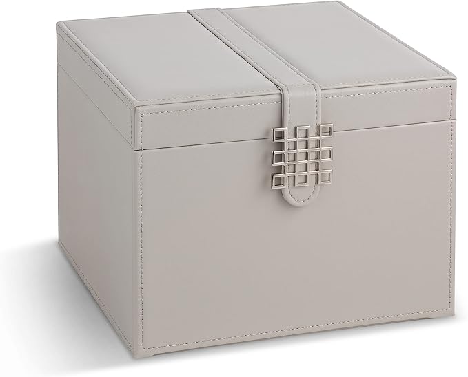 Glenor Co Earring Organizer Holder - 75 Small & 4 Large Slots Classic Jewelry Box with Drawer & Modern Closure, Mirror, 4 Trays Earrings, Ring or Chain Storage - PU Leather Case - Grey - Image 2