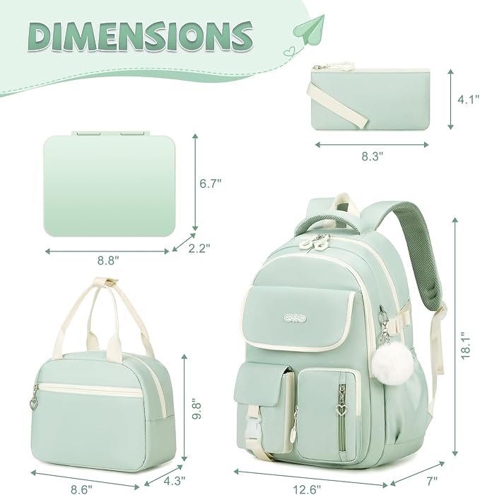 DIGOBAY Backpacks for Girls, 6PCS School Backpack with 43OZ Bento Box Lunch Bag Pencil Pouch for Teen Girls Kids Elementary Primary Middle High College Travel School bag Bookbag Set - Image 2