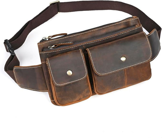 Water Resistant Canvas + Leather Hiking Riding Travel Fanny Waist Pack Small Phone Pouch For Men Women FB811-29 (9802-Brown 2) by Handadsume