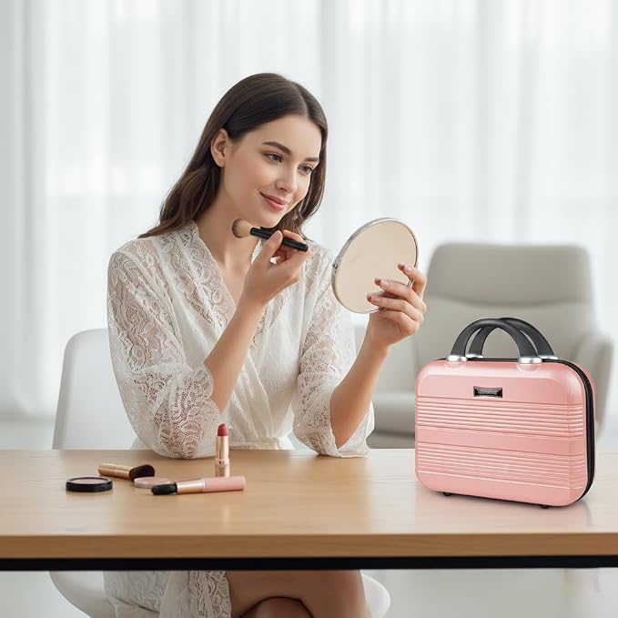 14 Inch Multi-Purpose Waterproof Hard Shell Makeup Case (Pink) | ABS Scratch-Proof, Carrying Cosmetic Organizer Case with Elastic Band, Train Case, Mini Suitcase Vanity Case for Women Girl - Image 7