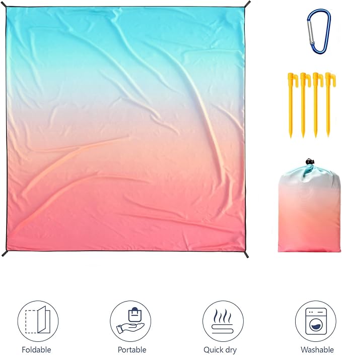 WIWIGO Beach Blanket Waterproof Sandproof Beach Mat 79" X 83"/10'x9'for 2-8 Adults Quick Drying Outdoor Picnic Mat Beach Accessories for Travel, Camping, Hiking - Image 2