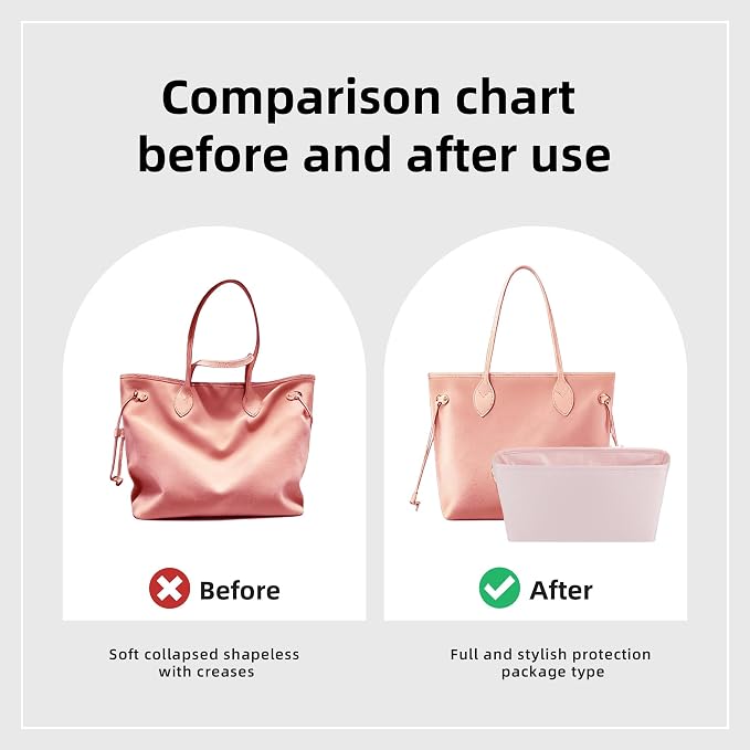 DGAZ Purse Organizer Insert Fits Neverfullbag Mini/PM/MM/GM，Silk Bag Organizer，Luxury Handbag & Tote Shaper（MM, Pink） - Image 4