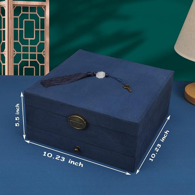 Jewelry Organizer 5 Layers Velvet Square Jewelry Box Women Necklace Ear studs Display Bangles Large Jewelry Storage Case Drawer GY306 (Navy) - Image 3