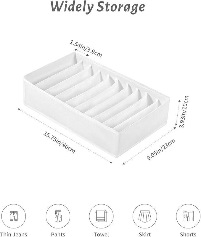 4 Packs T-shirt Drawer Organizers for Clothing,10 Grids Compartment Wardrobe Storage Box, Clothes Organizer for Folded Clothes, T-shirt, Legging, Silk Scarve-White - Image 4