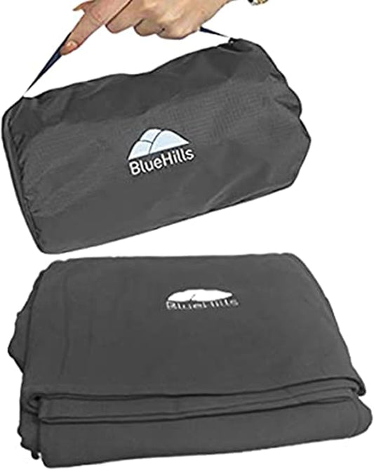 BlueHills Ultra Compact Travel Blanket Pillow Airplane Long Flights - Gray | Portable Bag Case, 70 X 56 Large Size, Luggage Strap & Carabiner, Traveling Essential, Compact & Lightweight, Travel Gifts by BlueHills