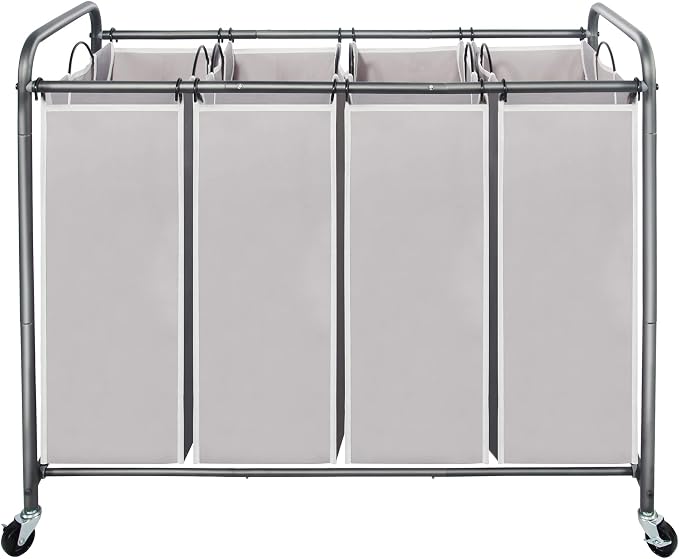 STO STO Laundry Sorter 4 Section, 4 Bag Clothes Hamper, Rolling Laundry Cart Basket with Heavy Duty Lockable Wheels and Removable Bag for Laundry Room, Bedroom, Closet, Gray by STOSTO
