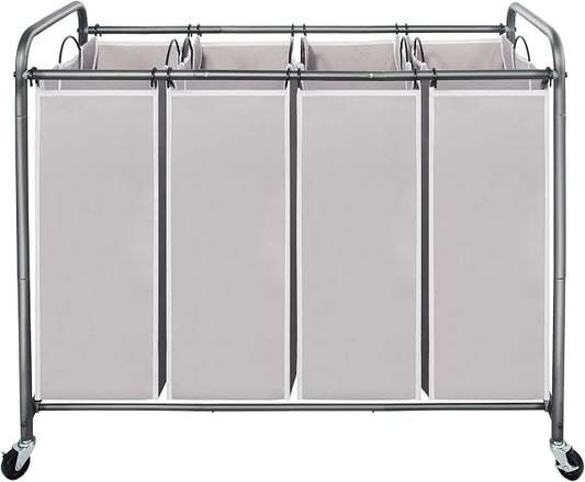 STO STO Laundry Sorter 4 Section, 4 Bag Clothes Hamper, Rolling Laundry Cart Basket with Heavy Duty Lockable Wheels and Removable Bag for Laundry Room, Bedroom, Closet, Gray by STOSTO