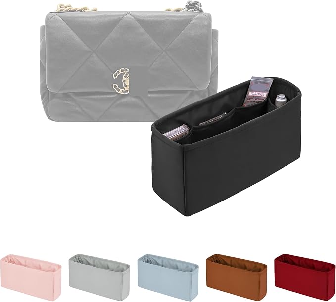 Purse Organizer Insert for 19 Handbag, Satin Bag Insert Compatible with Chanel, Lightweight and Soft Touch Inner Bag for Women Luxury Handbags, Multicolor Options(Black, Jumbo30) by KINGSINBAG
