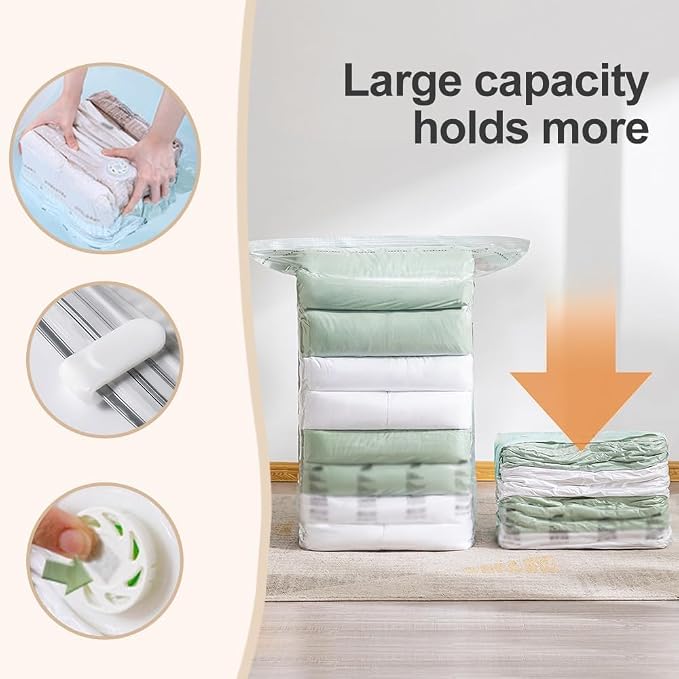 No Pump Vacuum Storage Bags, 3D Vacuum Compression Bags, 28"×20"×12"(4) | No pump needed for quick compression. Ideal for storing sweaters, towels and bedding to save space for home and travel. - Image 3