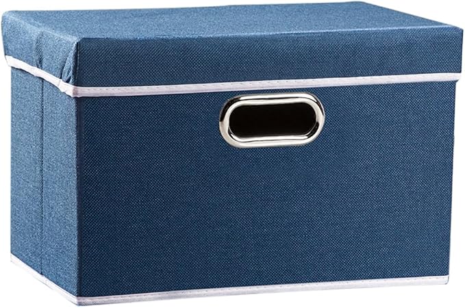 PRANDOM Collapsible Storage Bin with Lid [1-Pack] Fabric Foldable Storage Box Organizer Container Basket Cube with Cover for Home Bedroom Closet Office Nursery Royal Blue(14.9x9.8x9.8) by Prandom