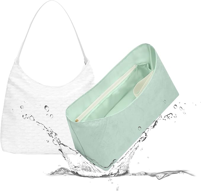 Lightweight Bag Insert, Waterproof Surface and Silky Satin Interior, Fits Geyard Bohème Hobo (Mint Green, With Zipper and Bottle Holder) | Bottle Holder and Side Zip, Smooth Satin Interior, Easy-Care Outer Surface, Multiple Color Options, Structured Ye... by 19NeatThin