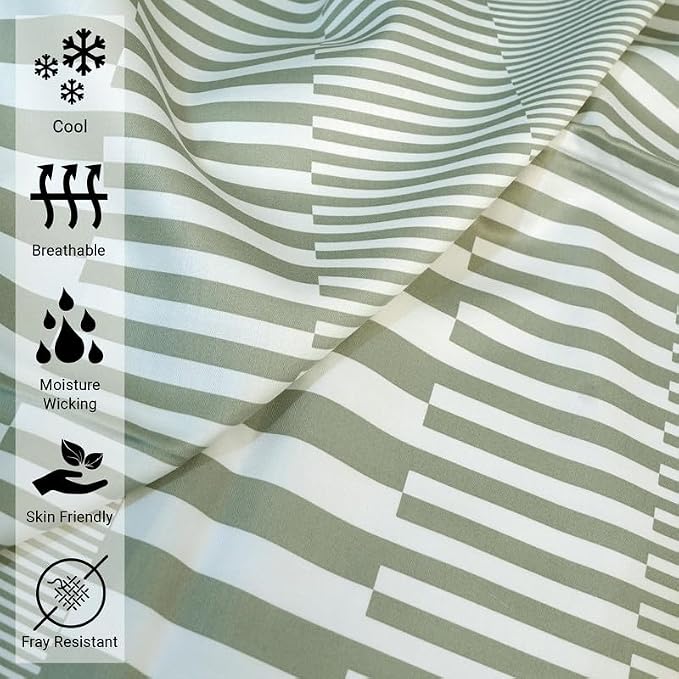 Pizuna Pure 100% Cotton Flat Sheets Only King Green Cascade Stripe (1 PC), Luxurious 400 Thread Count Long Staple Cotton Sateen with 4" Hem (Combed King Flat Sheet Only Cotton) - Image 2