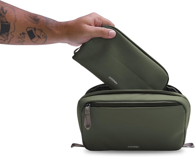 Orbitkey 2-in-1 Tech Accessory Pouch with Detachable Slim Sleeve – Travel Electronics Organizer for Cables, Chargers, Earbuds, Power Bank – Compact Gadget Bag & Portable Tech Storage Case (Olive) - Image 3