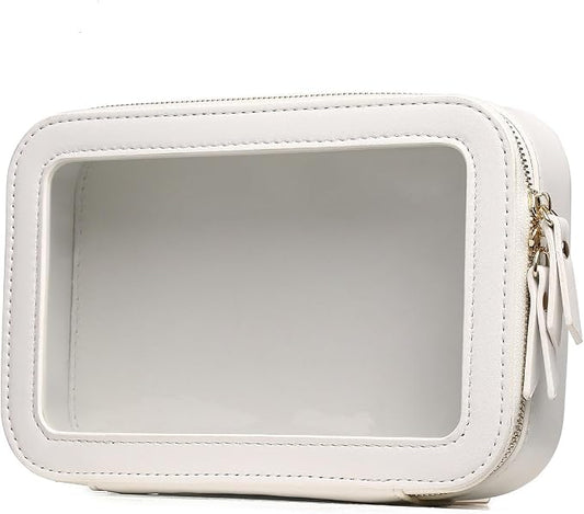 Pinkmik Clear Makeup Bag Transparent Travel Case for Cosmetics and Toiletries Women's Clear Car Bag with Zipper (White, Small) by Pinkmik