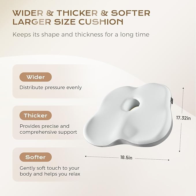 Coverado Seat Cushion for Car Truck Driver, Ergonomic Memory Foam Chair Cushions for Sciatica & Tailbone Pain Relief Cushion Butt Cushion for Long Sitting, Driver Office Seat Cushion Gray&Light Gray - Image 2