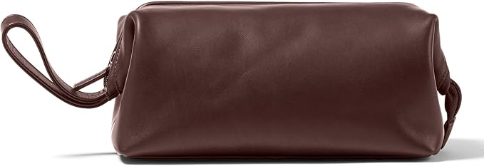 Leatherology Premium Mahogany Framed Toiletry Bag – Full Grain Leather Dopp Kit for Men with Wide-Mouth Opening, Interior & Exterior Zippered Pockets, Water-Resistant Lining by Leatherology