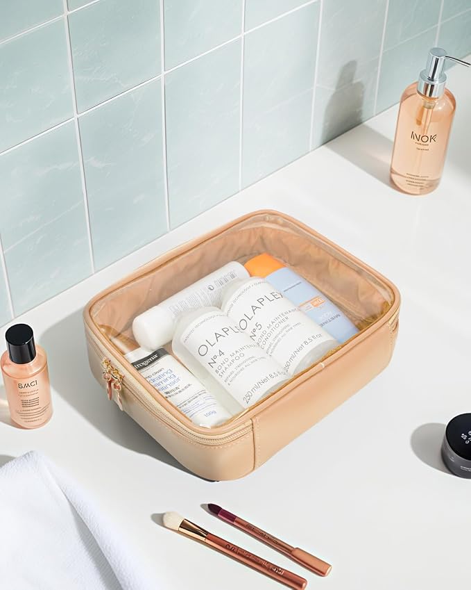 LETGO Clear Makeup Bags - TSA Approved Toiletry Bag with Handle Large Opening, Clear Toiletry Bags for Traveling Travel Essentials Travel Size Toiletries Car Accessories for Women (Large Sand) - Image 6
