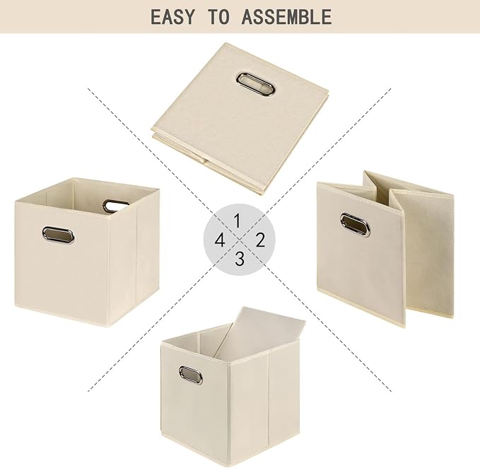 Fabric Cloth Storage Bins,Fabric Cube Organizer with Dual Handles Foldable Cube Storage Baskets for Home Bedroom Storage,Set of 10,(Creamy-White) - Image 6