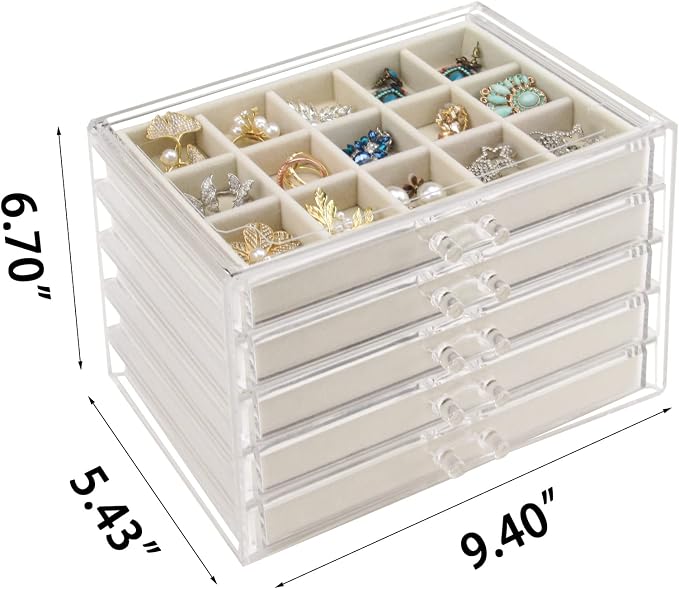 Watpot Acrylic Jewelry Box 5 Drawers Clear Earring Storage Organizer Display Case - Image 5