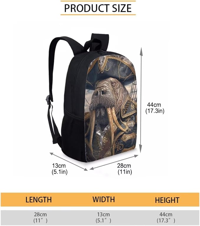 17 Inch Animal Print School Backpack And Lunch Box Set for Kids Lightweight Cool Walrus Backpack for Boys Girls Sturdy School Bag with Insulated Lunchbox Pencil Case Student Bookbag - Image 7