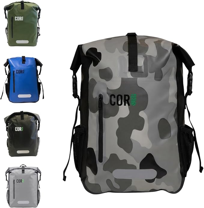COR Surf Waterproof Dry Bag Backpack with Padded Laptop Sleeve 25L & 40L Heavy Duty, Roll-Top Pack (Camo, 25L) by CORSurf