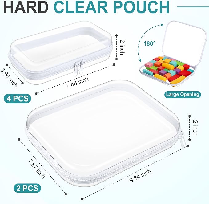 Sanwuta 6 Pcs Clear Hard Zipper Case Plastic Zipper Pouches Transparent Makeup Bag Pencil Case Pouches Toiletry Diaper Bag for Travel Toy Storage Organizer Bins(Clear,Two Sizes) - Image 2