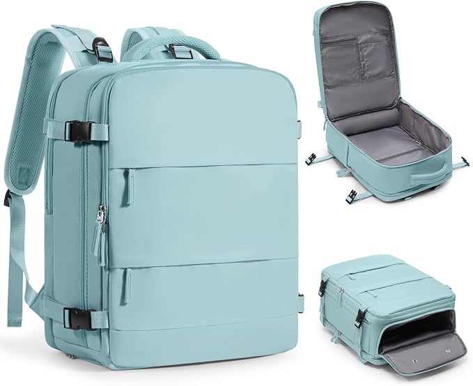 Large Travel Backpack Carry on Flight Approved Mochila De Viaje Carry on Backpack for Airplanes Spirit Airlines Personal Item Bag 18x14x8 Inches Travel Bag Traveling Backpack for Women Men Light Blue by coofay