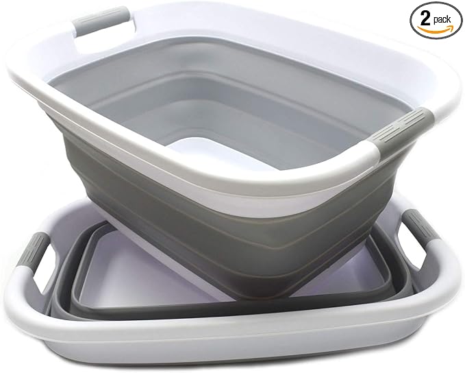 SAMMART Set of 2-31L (8.1 gallon) Collapsible Plastic Laundry Basket-Pop Up Storage Container-Portable Washing Tub - Space Saving Hamper/Basket, Water capacity: 23L (6 gallon) (2, Grey) by SAMMART