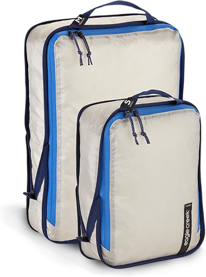 Eagle Creek Pack-It Isolate Compression Packing Cubes for Travel Set S/M - 2 Lightweight, Water-Resistant Suitcase Organizer Bags with Compression Zip, Az Blue/Grey by EagleCreek