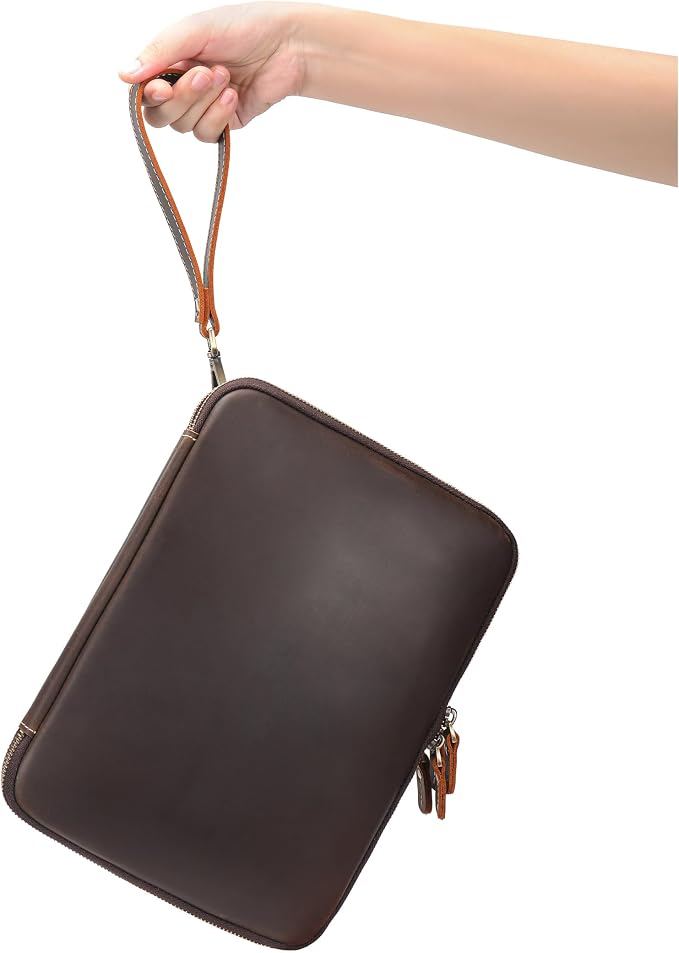 LANNSYNE Full Grain Leather Travel Cable Accessories Bag, Electronic Organizer Carry Case Double Layer Storage Case for Cables, Charger, Phone, Power Bank - Image 6